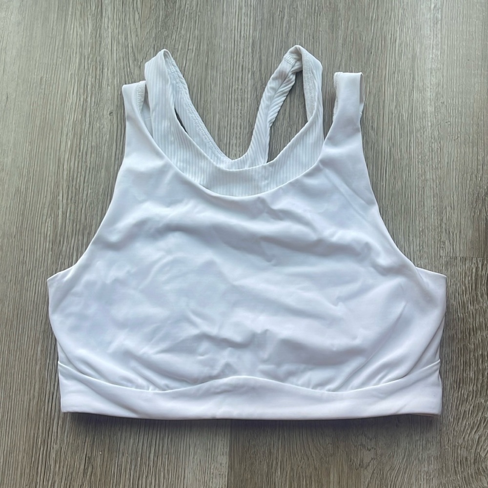 Lululemon White Ribbed Double Sports Bra